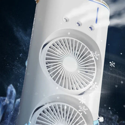 New USB Portable Dual Fan Air Cooler High-Power Desktop Fan with Cooling Mist Humidifier for Office Dormitory Home Use