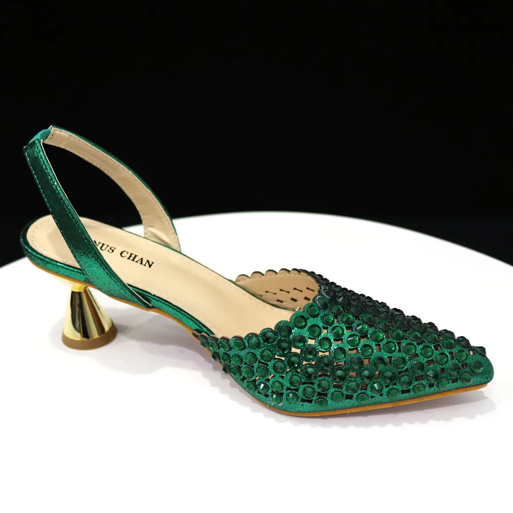 Venus Chan 2023 New INS High-Heeled Pointed Toe Wedding Shoes Colorful Full Diamond Design Shoe and Bag Set for Nigeria Party
