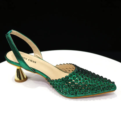 Venus Chan 2023 New INS High-Heeled Pointed Toe Wedding Shoes Colorful Full Diamond Design Shoe and Bag Set for Nigeria Party