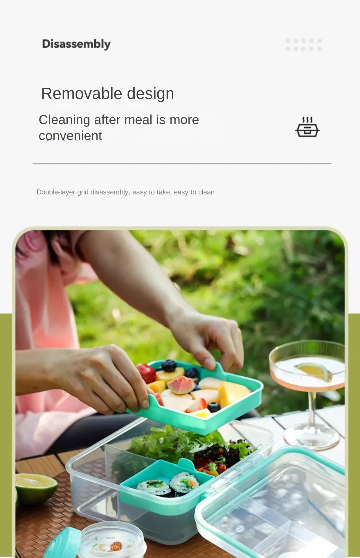 Portable Handle Design Double Layer Lunch Box Compartment Bento Boxes Students Toddler Bento Containers Outdoor Salad Picnic Box