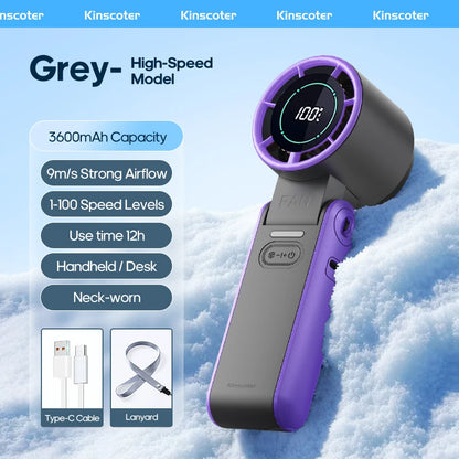 New Foldable Air Cooling Rechargeable Fan 3600mAh Portable Mini Handheld Fan 100-Speed Stepless Turbo Wind for Outdoor Travel
