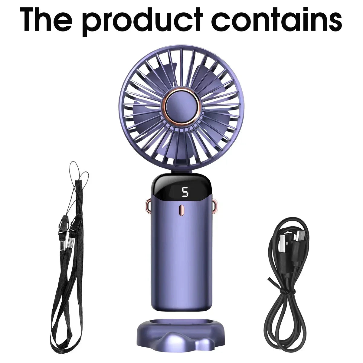 Handheld Mini Fan Foldable Portable USB Charging Neck Fan 1200mAh 5 Speed Settings  Suitable for Home and Outdoor Use