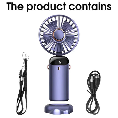 Handheld Mini Fan Foldable Portable USB Charging Neck Fan 1200mAh 5 Speed Settings  Suitable for Home and Outdoor Use