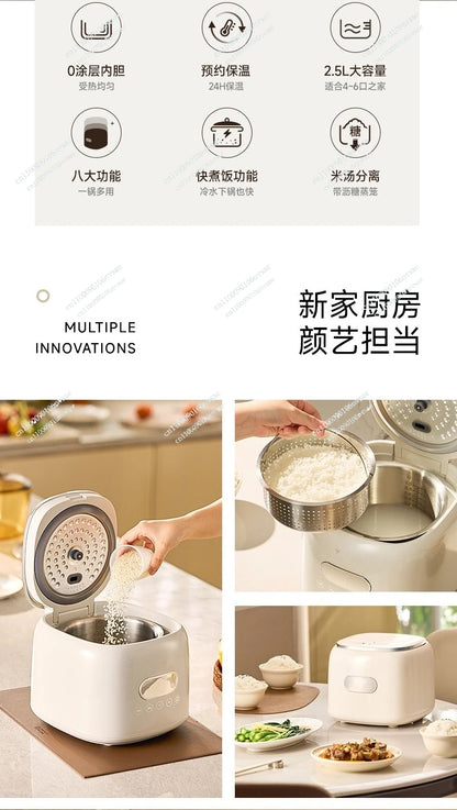 Rice cooker stainless steel 0 coated 3-4 people mini household rice soup separation 2-3 people rice cooker