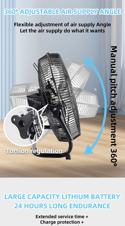 14 Inch Brushless Motor Floor Fan Strong Wind Electric Fan Portable Rechargeable with 15600mAh Battery for Outdoor Camping