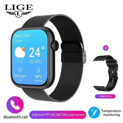 LIGE New Women Smart Watch 1.85 Full Touch Bluetooth Call Smart Wristwatch Body Temperature Watch Sports Bracelet Men Smartwatch