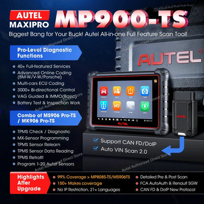 Autel MaxiPRO MP900TS OBD2 Scanner TPMS Diagnostic Tool ECU Coding, Active Test, 40+ Services, CAN FD&DOIP Upgraded of MK808S-TS