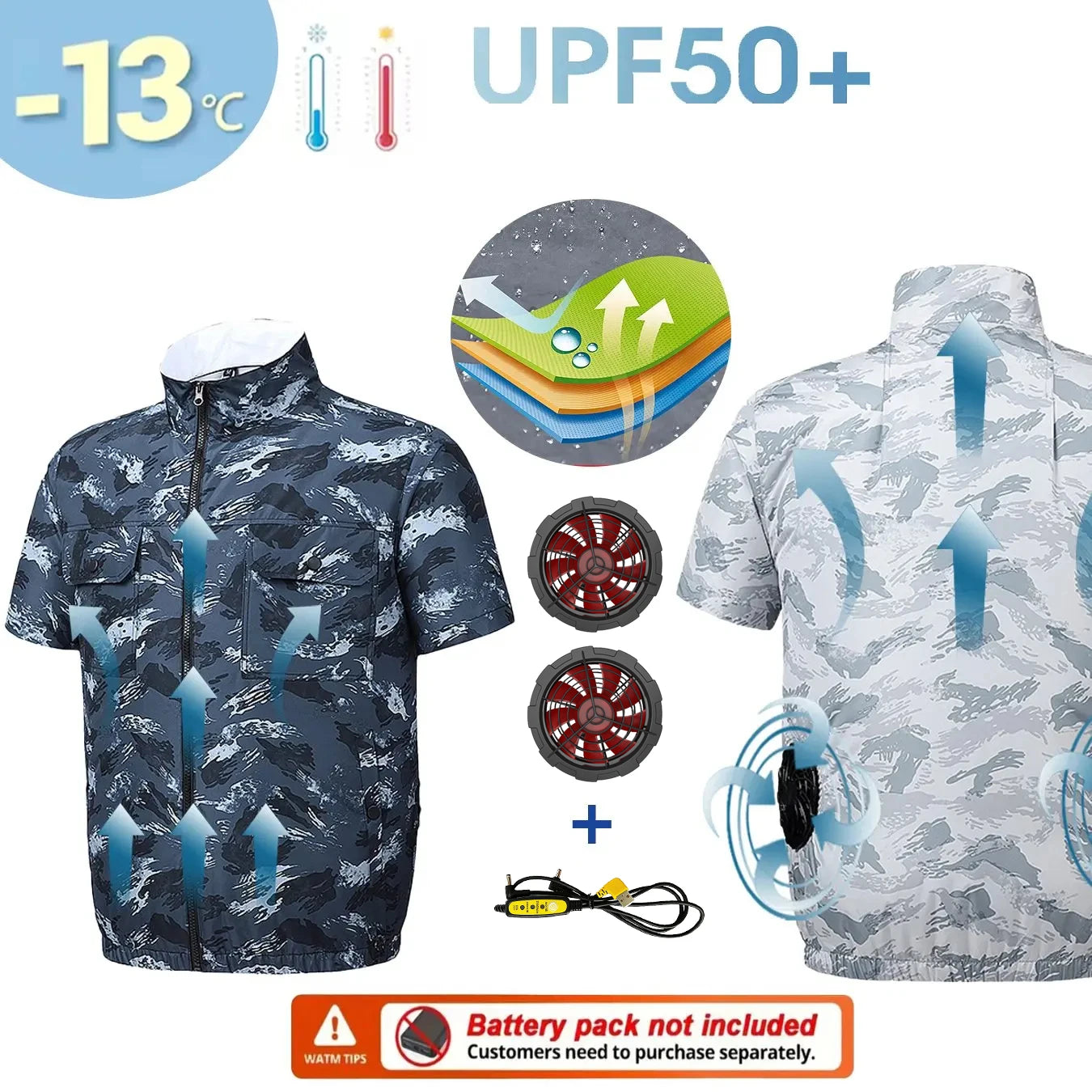 New Summer Men's Short Sleeve USB Fan Cooling Jacket for Outdoor Work Fishing, Cooling Vest for Heat Relief