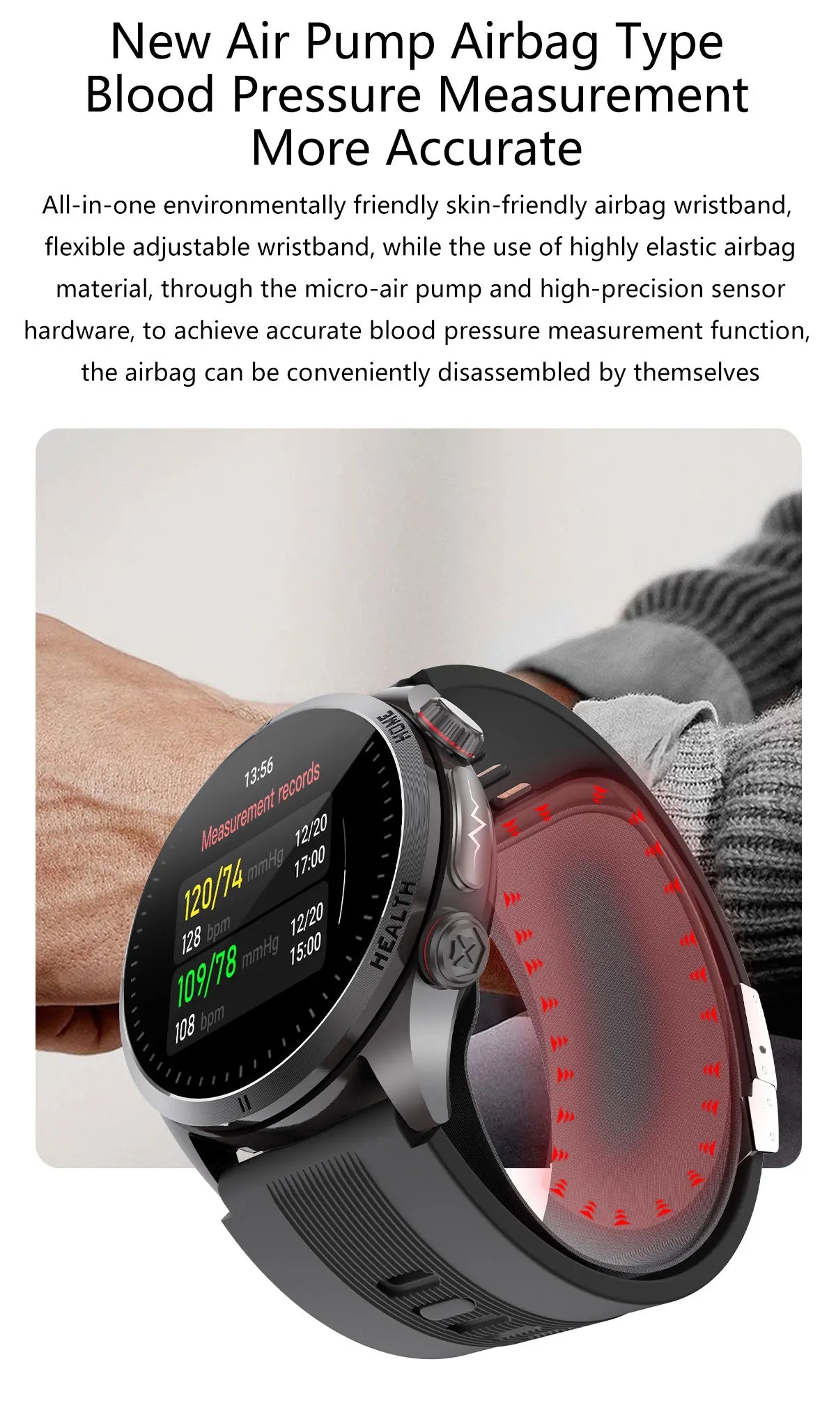 New Blood pressure Non-invasive Health Monitor Airbag Sports Smart Watches ECG+PPG Precise 1.43-inch AMOLED Calls Smartwatch NFC
