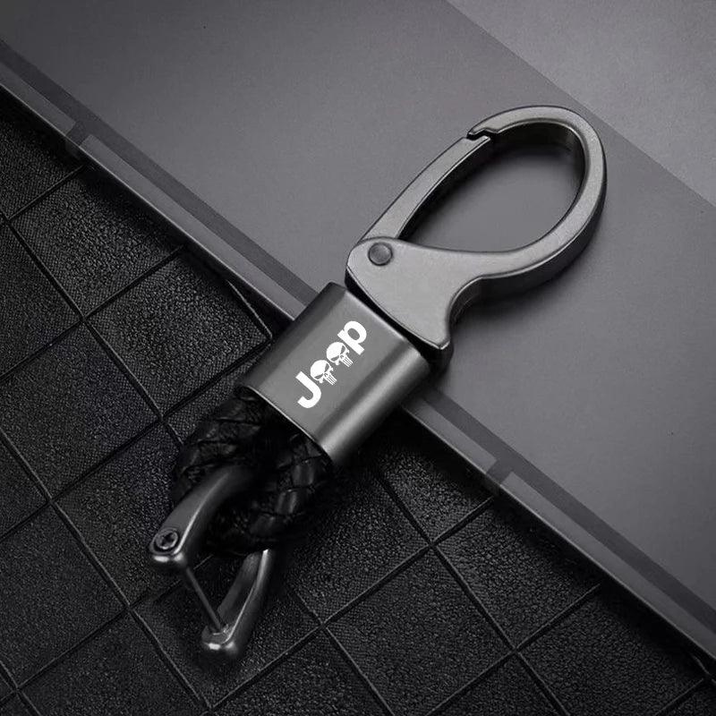 Metal Car Keychain Leather Rope Key Rings Keyring For Jeep Renegade Compass Wrangler Patriot Grand Cherokee Rubicon Accessories