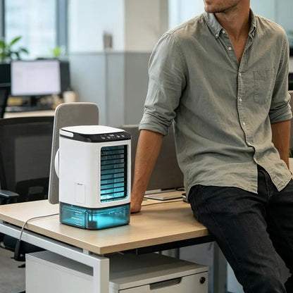 USB Mini Evaporative Air Cooler Desktop Spray Humidifier Fan 900ML Water Tank, Portable Water Cooling Fan for Home Office Use