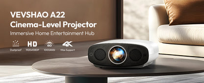 VEVSHAO A22 Full HD 1080P Projector 4K 1000ANSI Android WiFi Auto Focus 10W*2 Home Theater Projector for Office Meeting Video