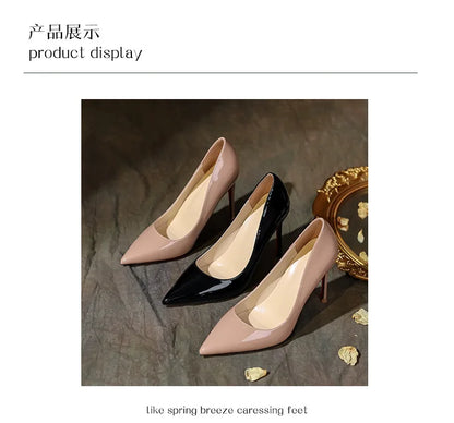 High Heels Women's Stiletto Patent Leather Internet Celebrity Pointed Large Size Small Size Professional Shoes
