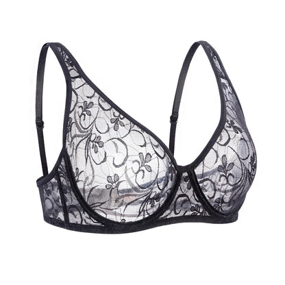Bras For Womens Black Lace Sheer Bralette Bra Underwired Underwear Floral Homosexual Sexy Lingerie Brassiere A B C D DD Cup