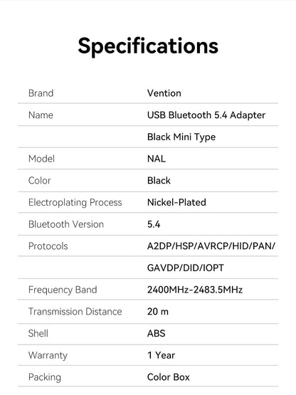 Vention USB Bluetooth Adapter 5.0 5.1 5.3 5.4 6.0 Dongle for PC Speaker Wireless Mouse Keyboard Music Audio Receiver Transmitter