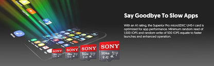 SONY SD Memory Card Extreme Micro TF SD Card 128GB 256GB 1TB 512GB A2 U3 V60 Flash Cards For Xiaomi Phone PC Camera