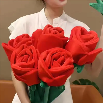 85cm Large Red Plush Artificial Rose Bouquet Stuffed Bendable Bouquet Soft Floral Home Decoration Valentine's Day Mother's Day g
