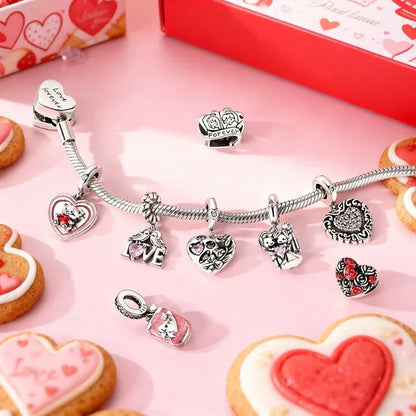 925 Silver Valentine's Day Charms Bead Sparkling Sweet Heart Rose Bear Charm Fit Original Bracelet Bangle Woman DIY Jewelry Gift