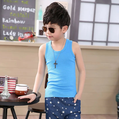 Boys Round Neck Sleeveless Stretch Undershirt Girls Seamless Cotton Wide Strap Racerback Tank Children Kids Vests 2T-14 Years