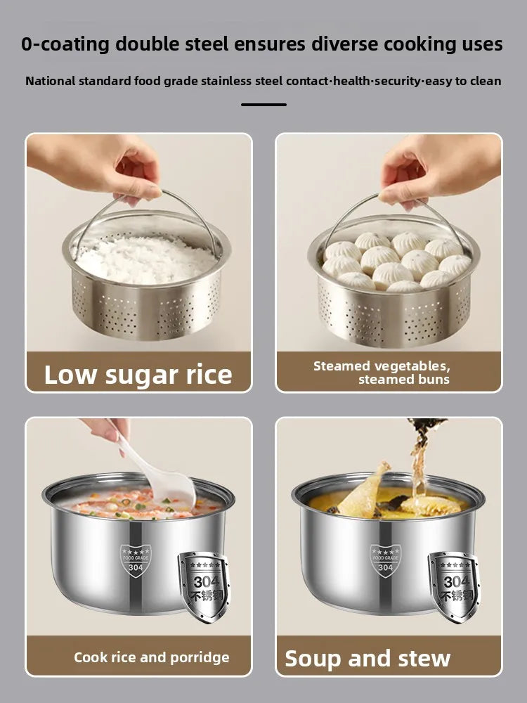 Low sugar rice cooker rice soup separation steaming 2-3L uncoated stainless steel rice cooker timer reservation