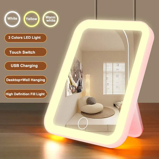 3 Colors LED Vanity Mirror with Touch Screen USB Rechargeable Dimming Makeup Mirror 3 Brightness Portable by PDG ibma
