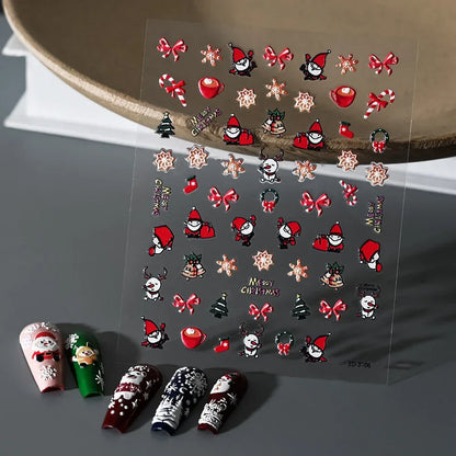 1pc Christmas Nail Art Stickers 5D Winter Holiday Themed Nail Decor Santa/Snowflakes/Christmas Trees/Gingerbread Nail Supplies *