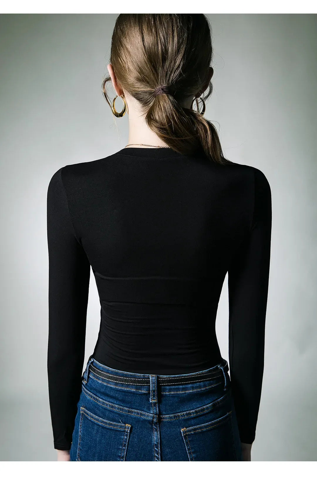 Spring Autumn Modal T-shirts Women Long Sleeve Irregular Collar Hollow Out Tees Shirts Female Base Tops