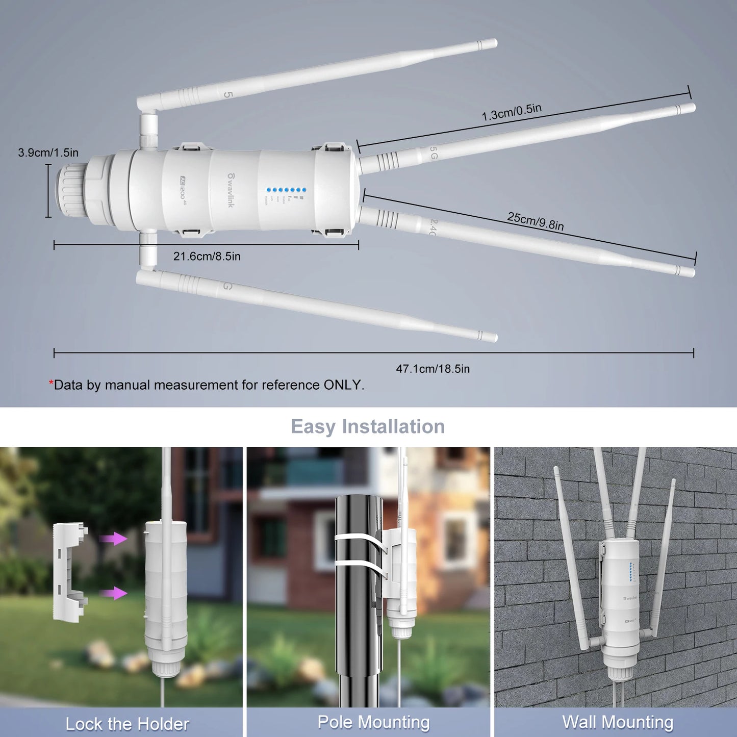 Wavlink 4G LTE AC1200 Outdoor Wi-Fi Router With SIM Card Slot 2.4G 5G Antennas 1000Mbps WAN Port Range Extender High Power