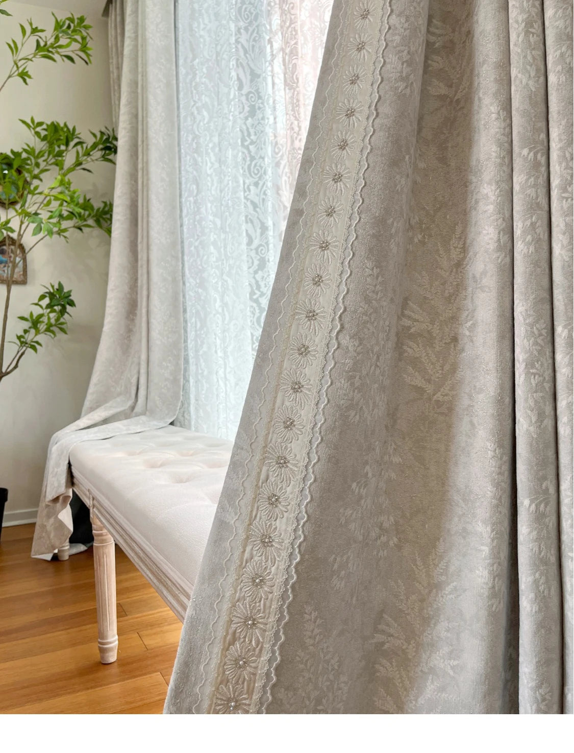 French Retro Style High-end Luxury Romantic Jacquard Chenille Lace Blackout Curtain Bedroom Door Screen Shutter Home Decor