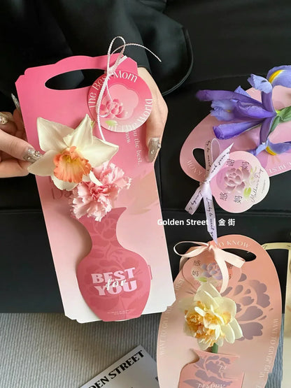 10Pcs Mother's Day Flower Box Creative Vase Shape Single Bouquet Flower Arrangement Handbag Valentine's Day Wedding Gifts Decor