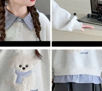 Sweatshirt Girls' 2025 New Faux Two-Piece Polo Hoodie Spring/Autumn Kids Medium-Large Loose Fit Cartoon Puppy Top