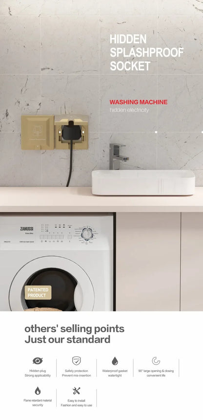 UK Plug 13A Recessed Bathroom Socket Panel with Hidden Waterproof Plug and Built-in Type 86 Kitchen Invisible 220V Socket