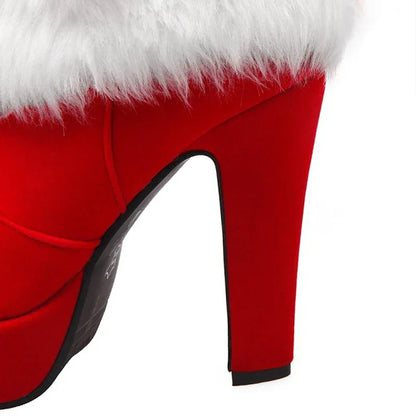 Winter Women Boots Christmas Ankle Boots High Heels Ladies Shoes Femme Warm Short Boots Red Black Shoes  Size 35-43