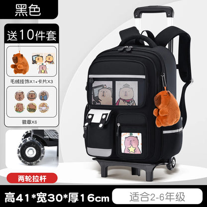 Capybara Rolling School Backpack Children School Bag with Wheels Girls Boys Trolley Schoolbag Rolling Wheeled Backpacks