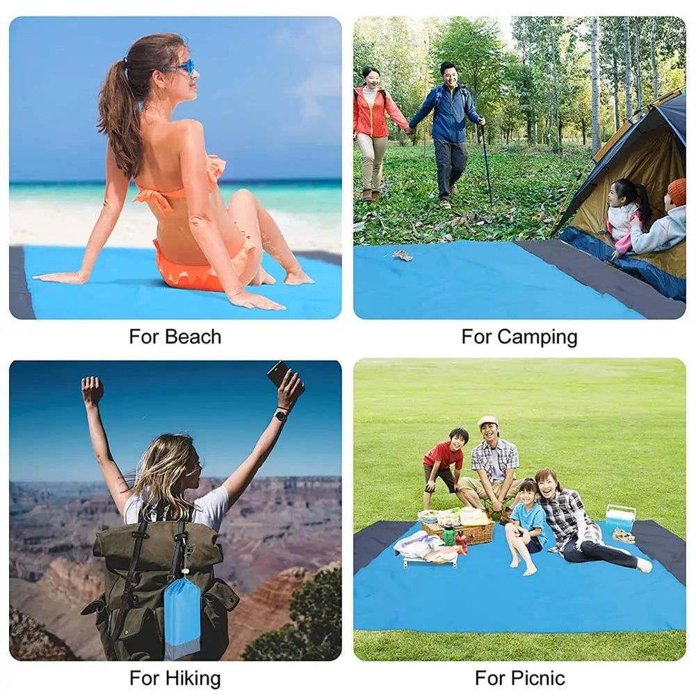 200x210cm Sandproof Waterproof Beach Mat, Foldable 3-Color Spliced Outdoor Picnic Blanket, Lightweight Pocket Camping Mat