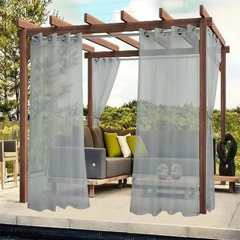 1 Pcs Outdoor Waterproof Sheer Curtain Translucent Bedroom Indoor Blackout Curtain Porch Pergola Patio Pavilion Terrace Curtains