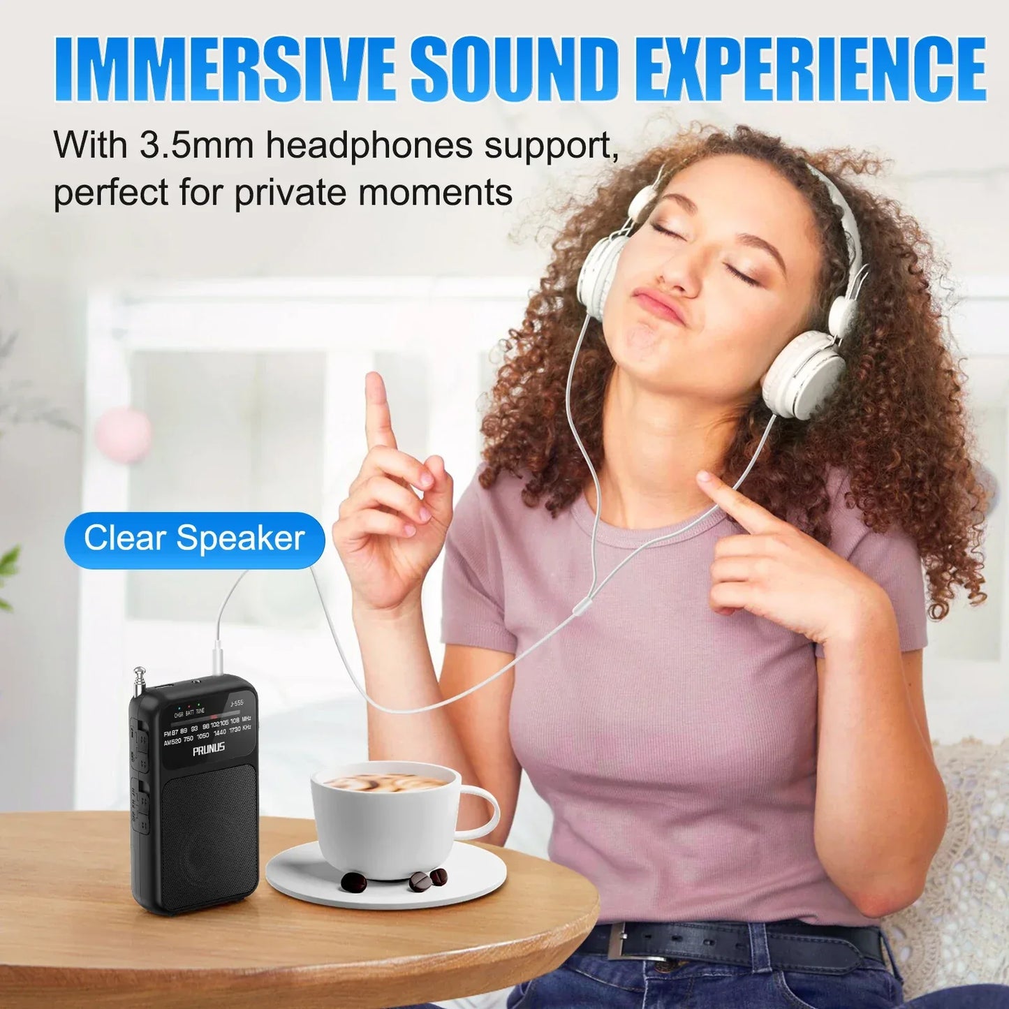 Mini Portable Pocket Radio AM FM AAA USB-C Power 800mAh rechargeable battery Excellent Reception Clear Speaker Headphone Jack