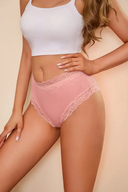 4Pcs/Set Seamless Cotton Brazilian Pants For Women Elastic High Waist Breathable Underpants Ladies Lace Panties Sexy Lingerie