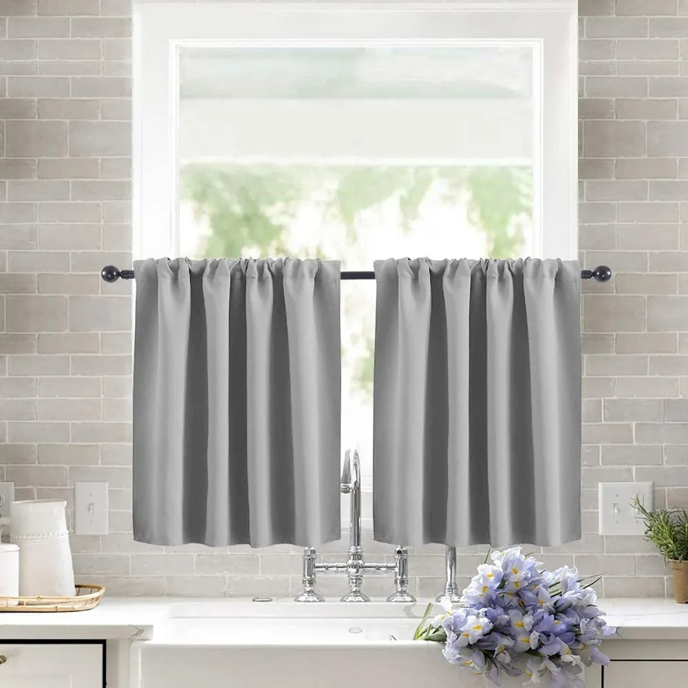 Pure Color Short Tier Curtains for Small Window Treatment Durable Short Blackout Curtain Washable Half Window Curtains