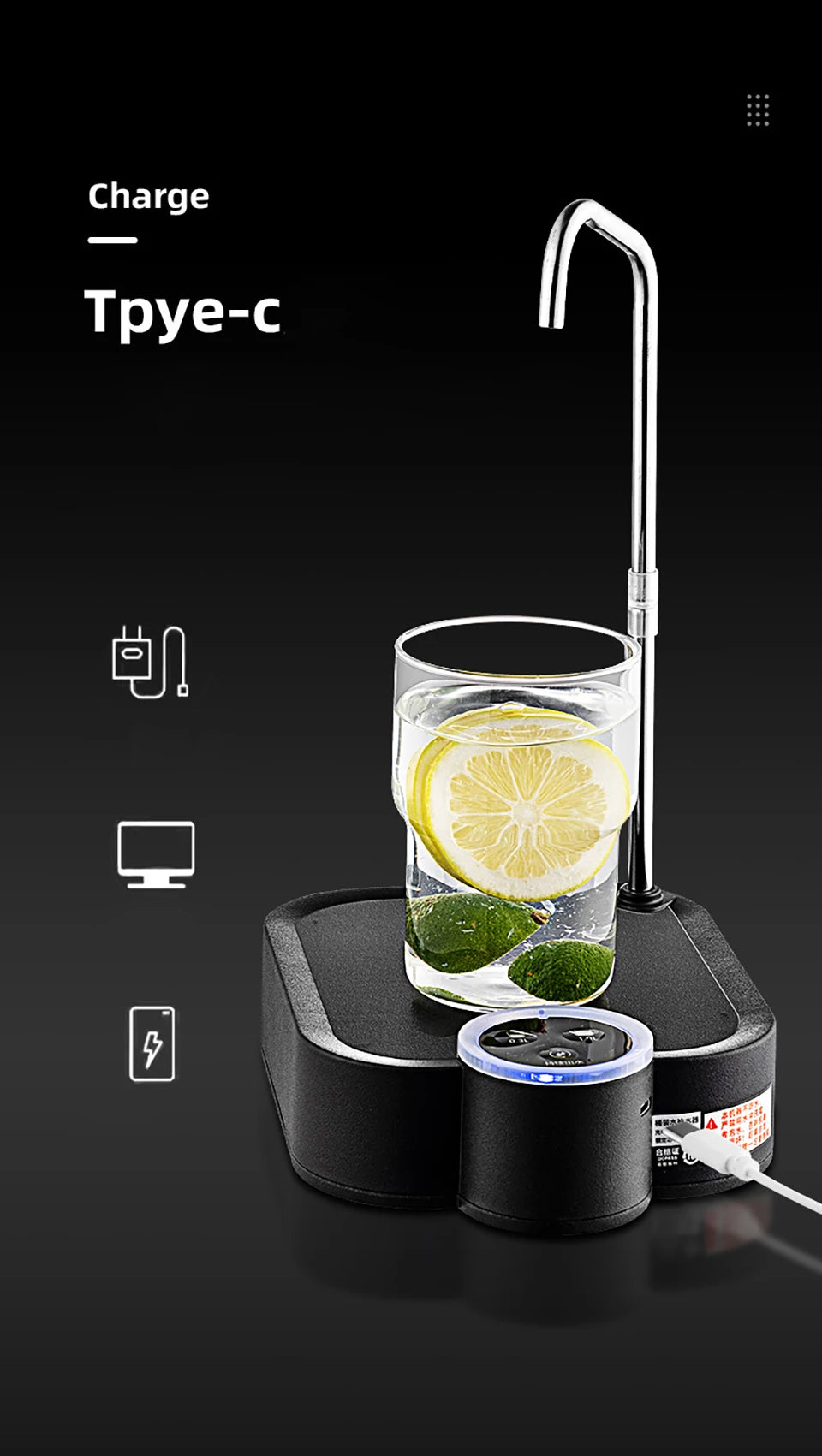 Electric Water Pump Smart Rechargeable Automatic Water Dispenser for Gallon Drinking Portable Water Bottle Pump for Home Office