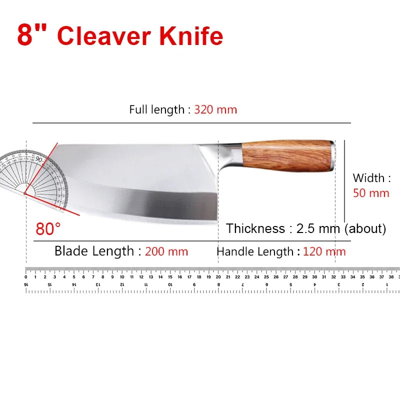 Cleaver Kitchen Knives Wooden Handle Stainless Steel Utility Knife Slicing Fish Vegetables Butcher Knife Chef Cleaver Meat Knife