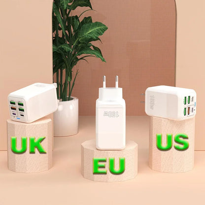 150W Multi Port USB Charger 6 Ports Fast Charge Phone Charger Wall Adapter For iPhone Samsung Xiaomi EU/US/UK Plug Quick Charger