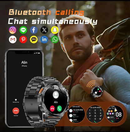 1.7" Large Screen Bluetooth Call Smart Watch Men‘s Sports Outdoor Flashlight 1000mAh Health Monitor Smartwatch for Man Male IP6