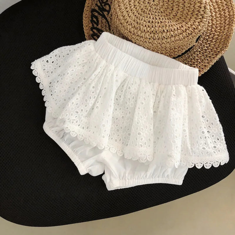 2Pcs Summer Kids Girl White Dress Sets Korean Princess Baby Sleeveless Skirt Hollow Cotton Chidlren Outfits Two Pieces Clothes