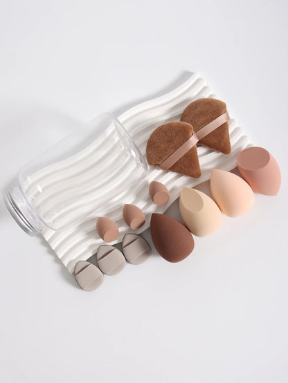 12Pcs Makeup Sponge Set with Storage Jar Latex-Free, Makeup Sponge Finger Puff, Dual-Use Wet & Dry Foundation Cosmetic Puffs