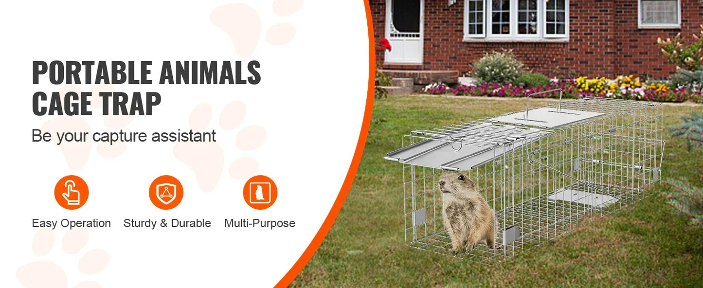 SucceBuy Live Animal Cage Trap Humane Cat Rodent Control Folding with Handle for Stray Cat Rabbits Squirrels Raccoons Groundhogs