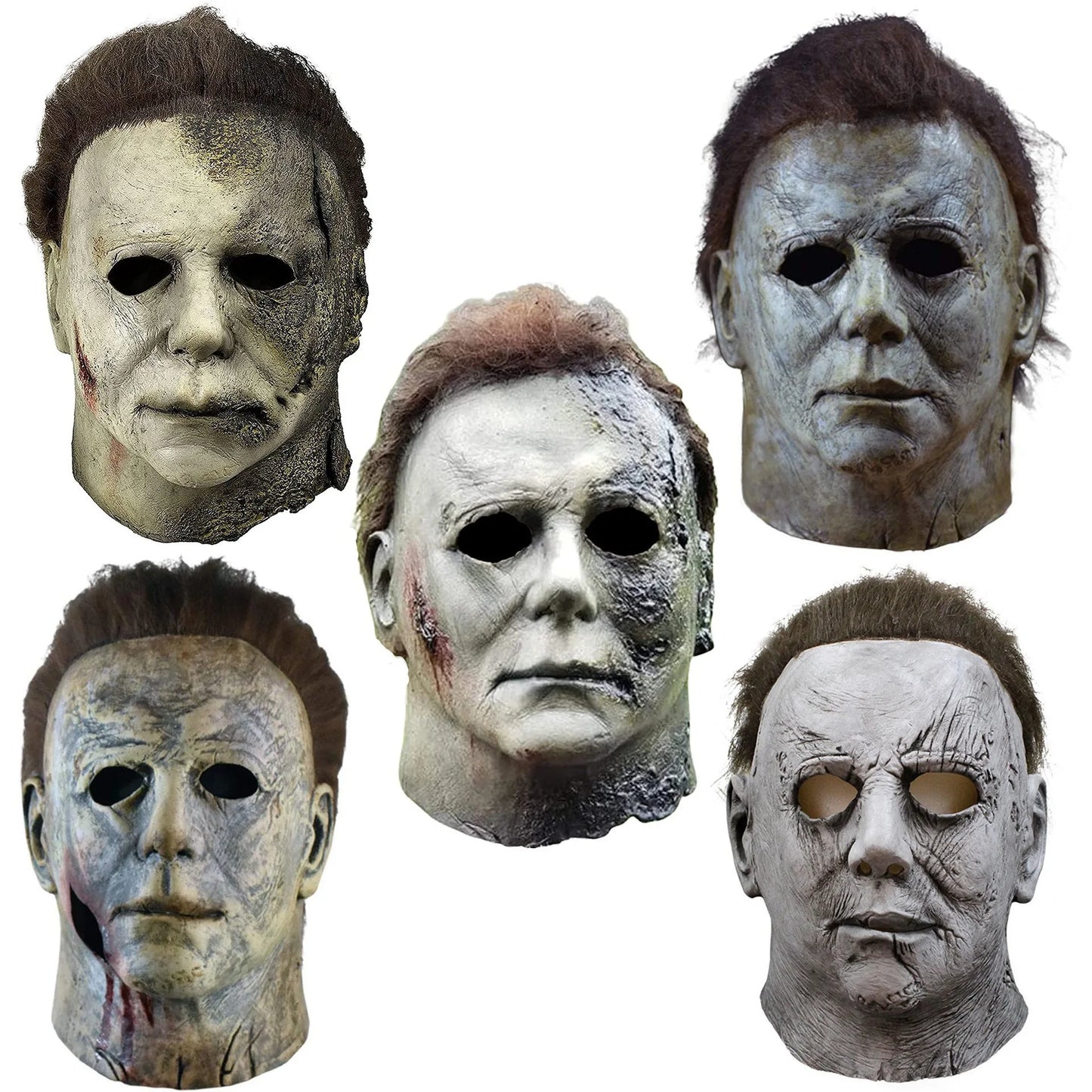 Halloween Michael Myers Mask Scary Killer Full Head Mask Creepy Fire Burn Scar Latex Face Mask Cosplay Costume Party Props Knife