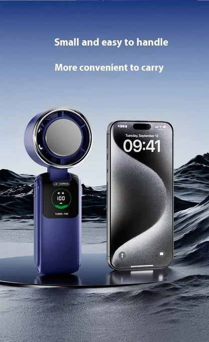 5-Speed Strong Cooling Mini Fan, Foldable & Neck Hanging - 9H Long Battery, Powerful Wind with LED for Office Outdoor Travel