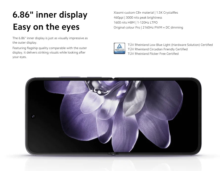 Global Version Xiaomi MIX Flip Leica 50MP Camera 4780mAh 67 W 12GB 512GB Snapdragon 8 Gen 3 Hyper Charger 6.86" 120Hz Display