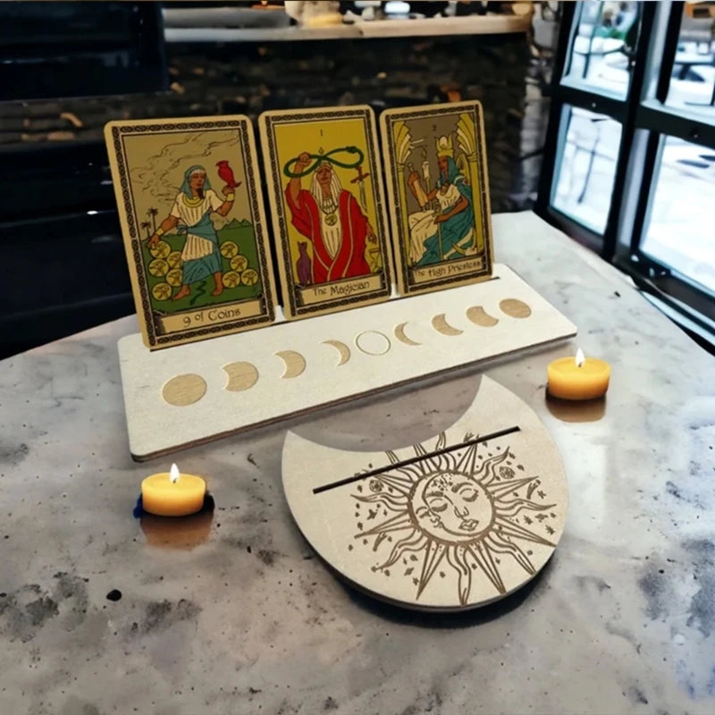 Wooden Stand for Tarot Moon Shape Rectangle Card Set Altar Stand Wood Display Witch Divination Tools Game Accessories Wholesale
